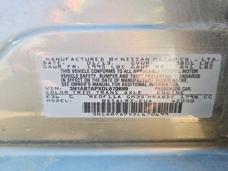 2013 Nissan Sentra მანქანა იყიდება აუქციონზე, vin: 3N1AB7APXDL670699, აუქციონის ნომერი: 51654576