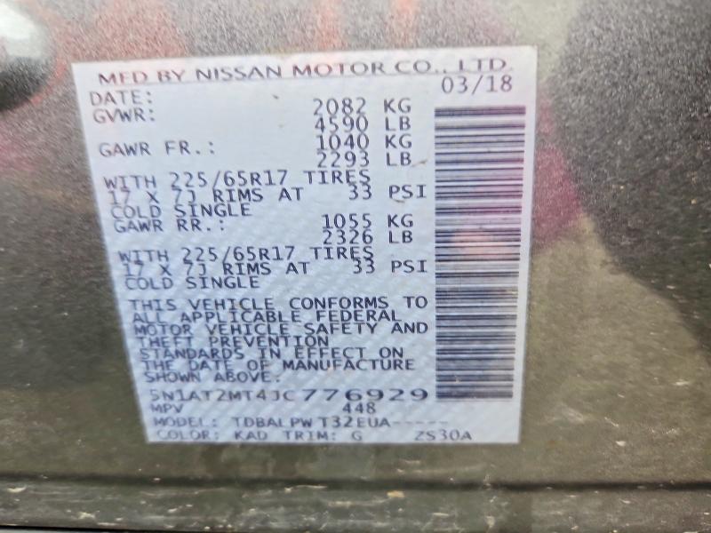 51475956 :رقم المزاد ، 5N1AT2MT4JC776929 vin ، 2018 Nissan Rogue مزاد بيع