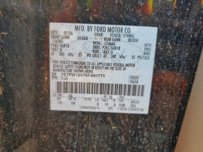 51482386 :رقم المزاد ، 1FTPW12V76FA91771 vin ، 2006 Ford F150 مزاد بيع