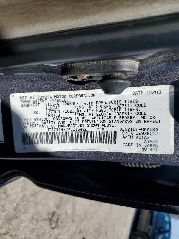 51154616 :رقم المزاد ، JTEZT14R740016422 vin ، 2004 Toyota 4runner مزاد بيع