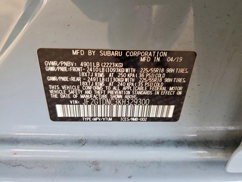 2019 Subaru Crosstrek მანქანა იყიდება აუქციონზე, vin: JF2GTDNC3KH329300, აუქციონის ნომერი: 49832626
