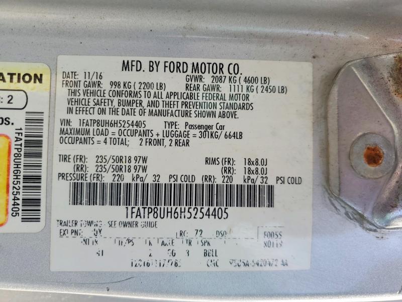 2017 Ford Mustang მანქანა იყიდება აუქციონზე, vin: 1FATP8UH6H5254405, აუქციონის ნომერი: 49583266