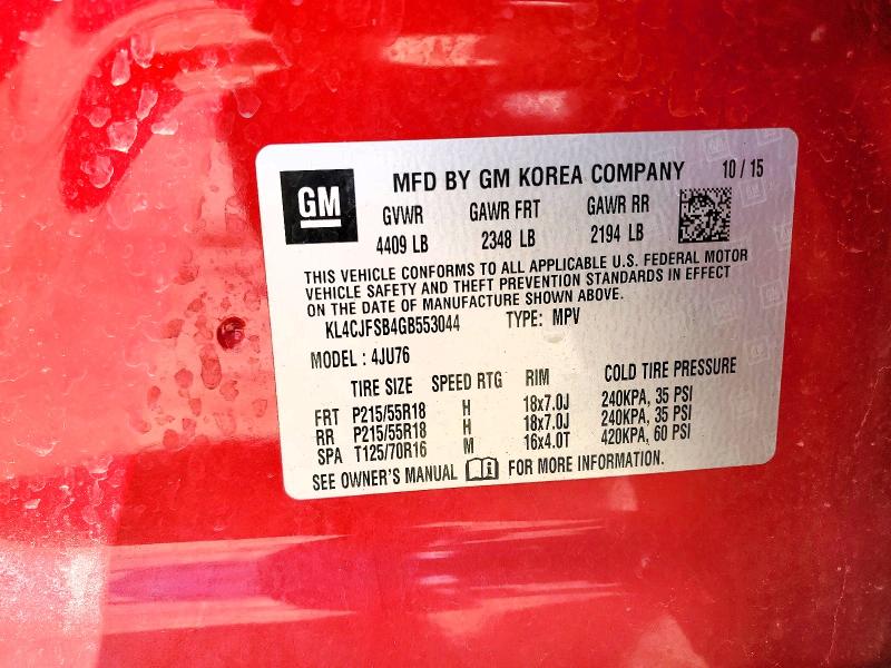 2016 Buick Encore მანქანა იყიდება აუქციონზე, vin: KL4CJFSB4GB553044, აუქციონის ნომერი: 48901596