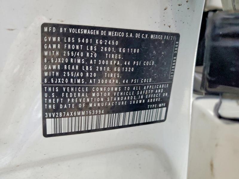 Aukcja sprzedaży 2021 Volkswagen Tiguan, vin: 3VV2B7AX6MM153994, numer aukcji: 51068476