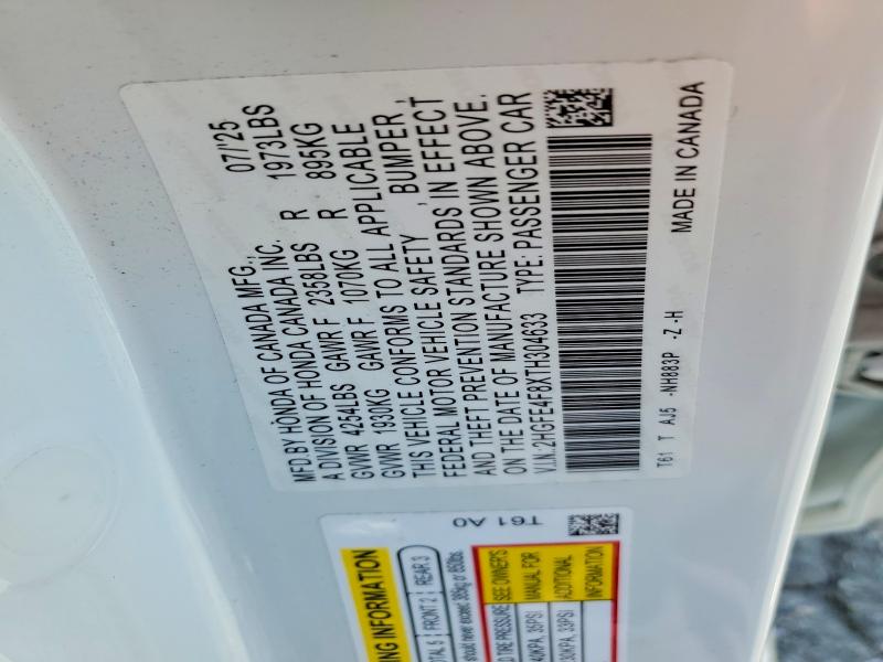 Продаж на аукціоні авто 2026 Honda Civic, vin: 2HGFE4F8XTH304633, номер лоту: 51328756