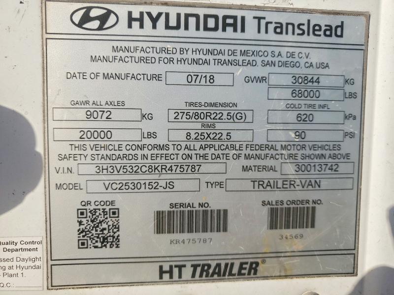 47245966 :رقم المزاد ، 3H3V532C8KR475787 vin ، 2018 Hyundai Translead Inc Unknown مزاد بيع