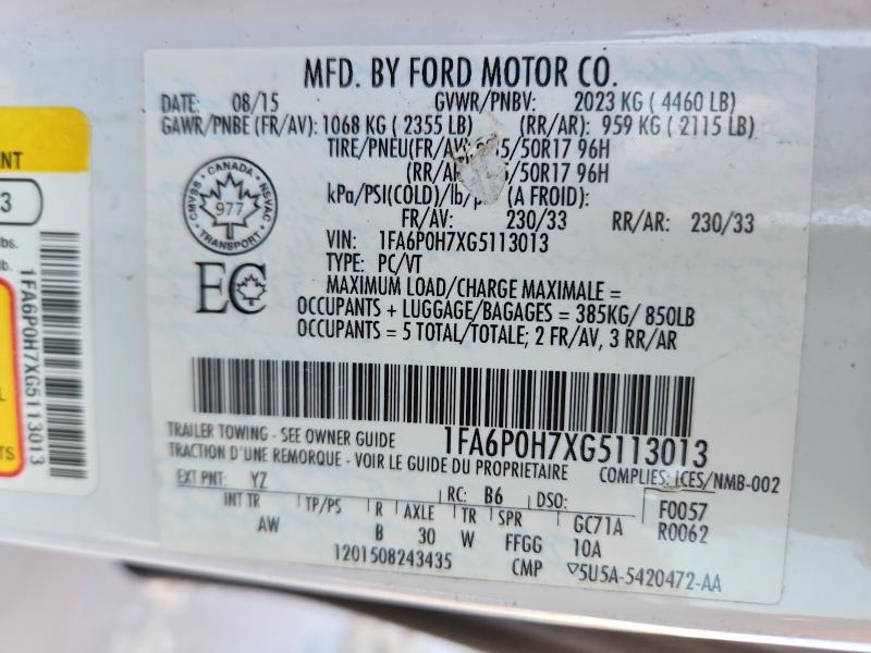 Aukcja sprzedaży 2016 Ford Fusion, vin: 1FA6P0H7XG5113013, numer aukcji: 50338226