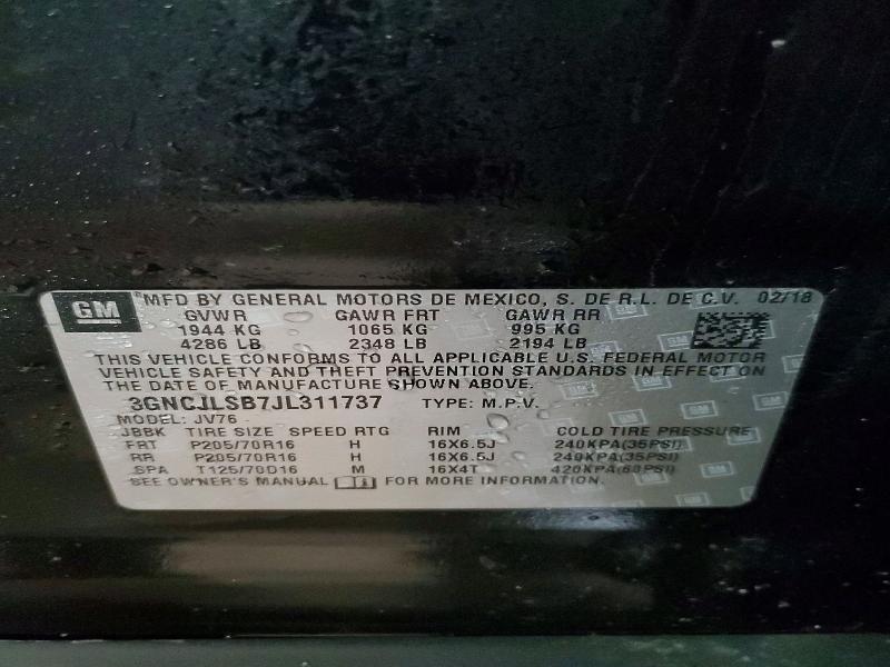 Aukcja sprzedaży 2018 Chevrolet Trax, vin: 3GNCJLSB7JL311737, numer aukcji: 50948866