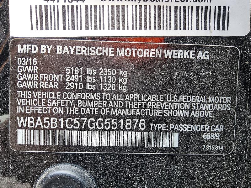 2016 Bmw 535 მანქანა იყიდება აუქციონზე, vin: WBA5B1C57GG551876, აუქციონის ნომერი: 51505486