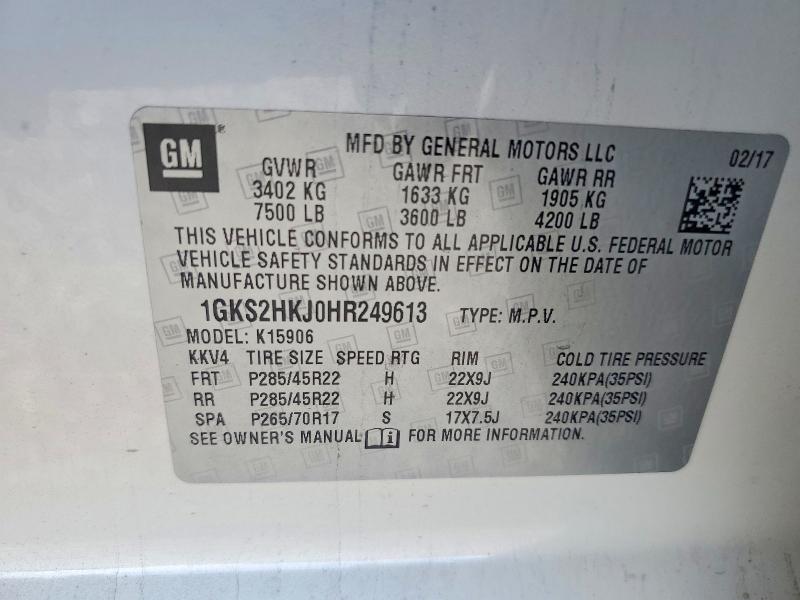 2017 Gmc Yukon Xl მანქანა იყიდება აუქციონზე, vin: 1GKS2HKJ0HR249613, აუქციონის ნომერი: 51855366