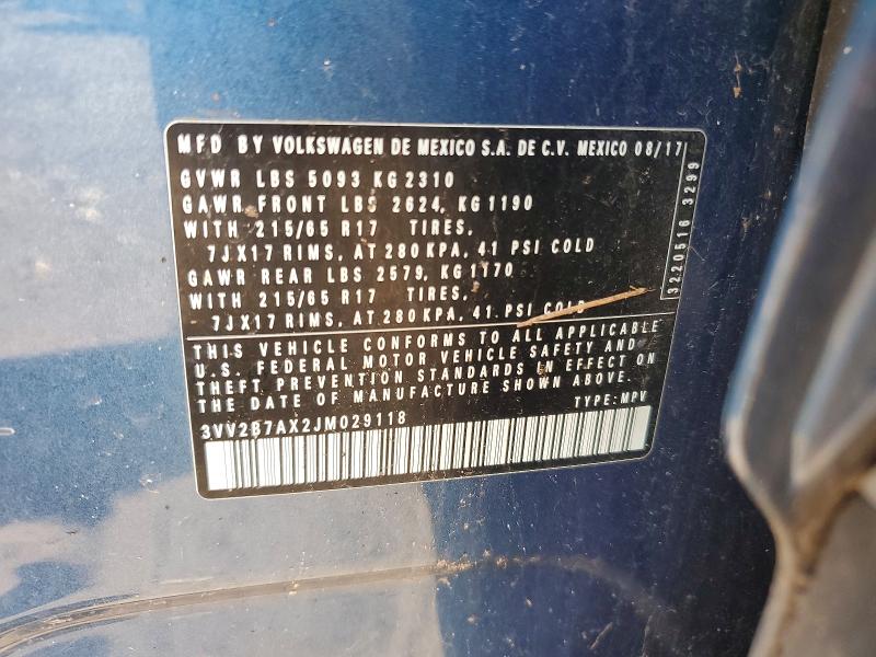 Продаж на аукціоні авто 2018 Volkswagen Tiguan, vin: 3VV2B7AX2JM029118, номер лоту: 49742496