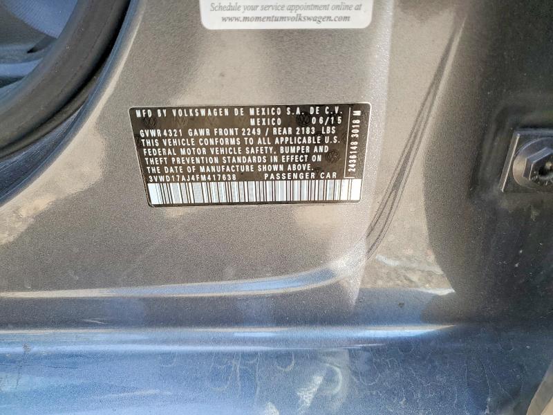 48620456 :رقم المزاد ، 3VWD17AJ4FM417638 vin ، 2015 Volkswagen Jetta مزاد بيع