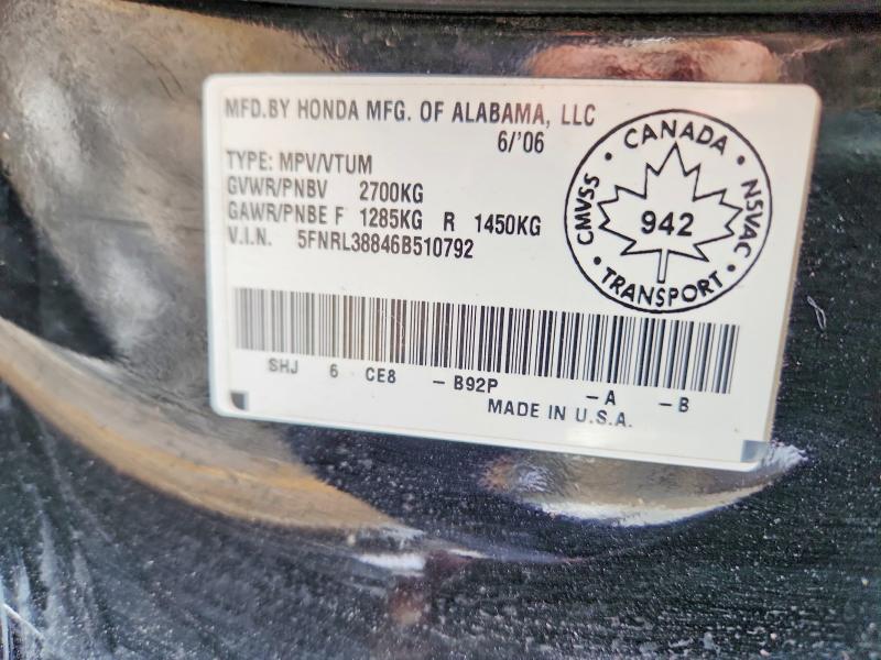 Aukcja sprzedaży 2006 Honda Odyssey, vin: 5FNRL38846B510792, numer aukcji: 48471826