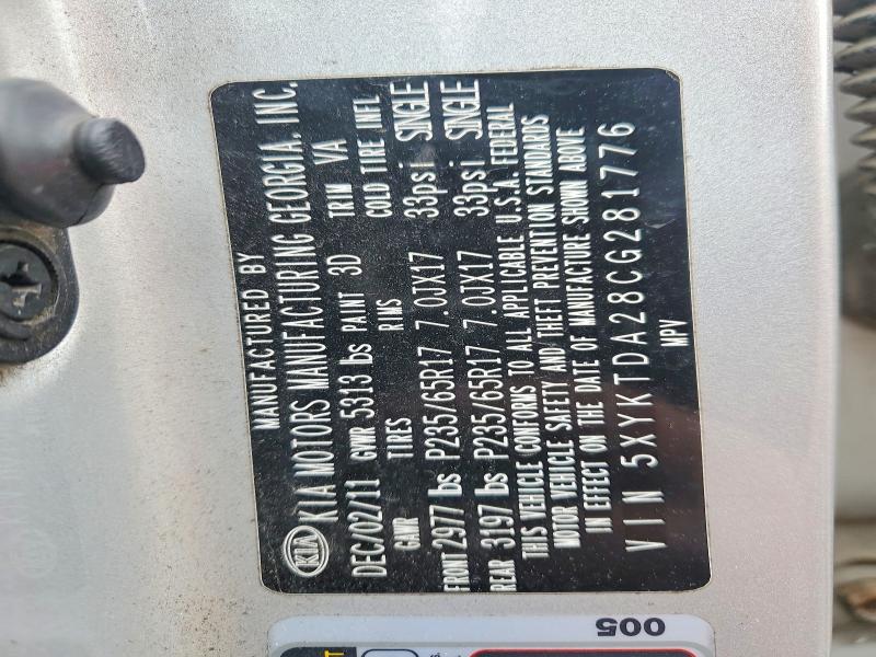 Aukcja sprzedaży 2012 Kia Sorento, vin: 5XYKTDA28CG281776, numer aukcji: 51556476