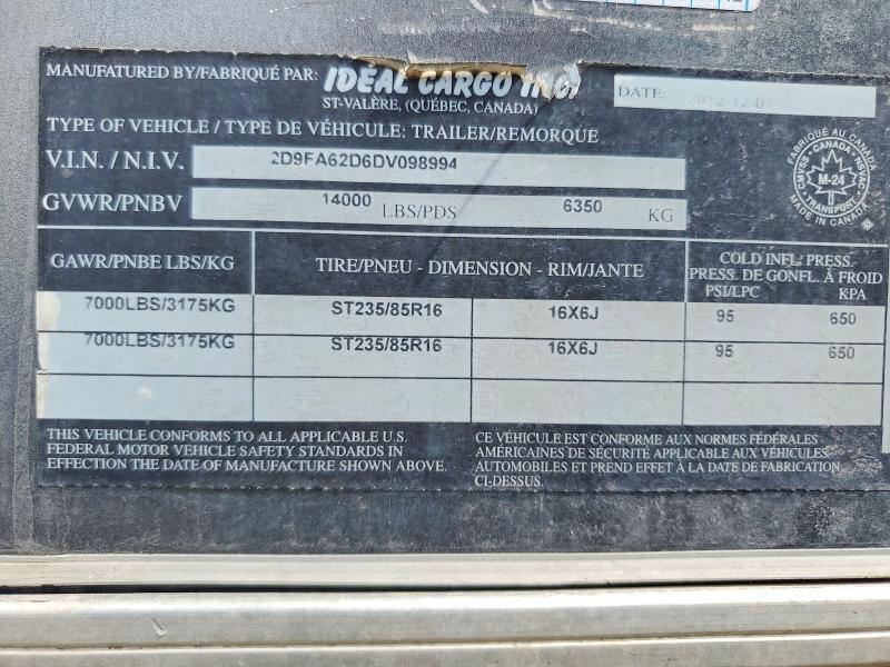 Aukcja sprzedaży 2013 Ideal Trailers, vin: 2D9FA62D6DV098994, numer aukcji: 47866336