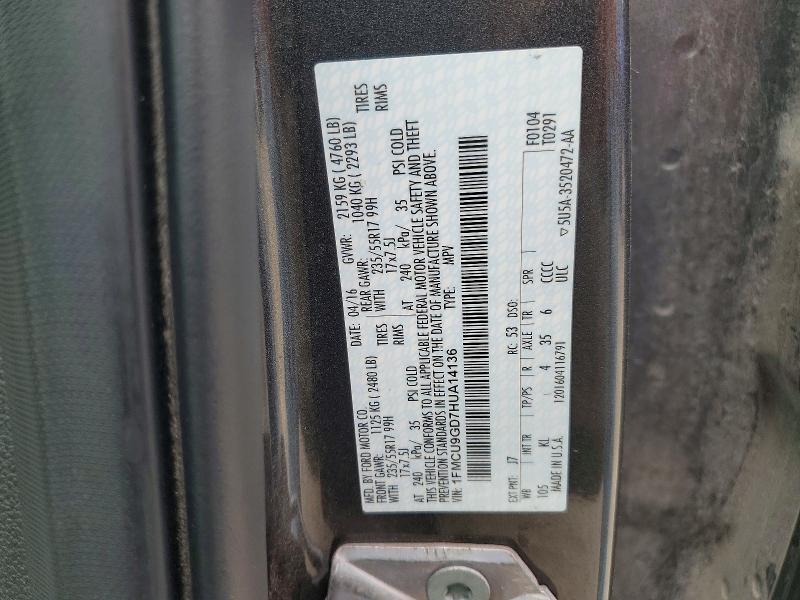 50857776 :رقم المزاد ، 1FMCU9GD7HUA14136 vin ، 2017 Ford Escape مزاد بيع