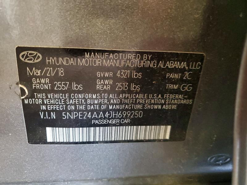 2018 Hyundai Sonata მანქანა იყიდება აუქციონზე, vin: 5NPE24AA4JH699250, აუქციონის ნომერი: 49642376