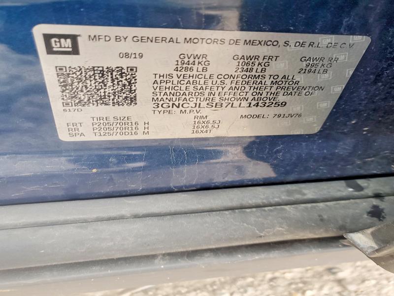 Продаж на аукціоні авто 2020 Chevrolet Trax, vin: 3GNCJLSB7LL143259, номер лоту: 49423626