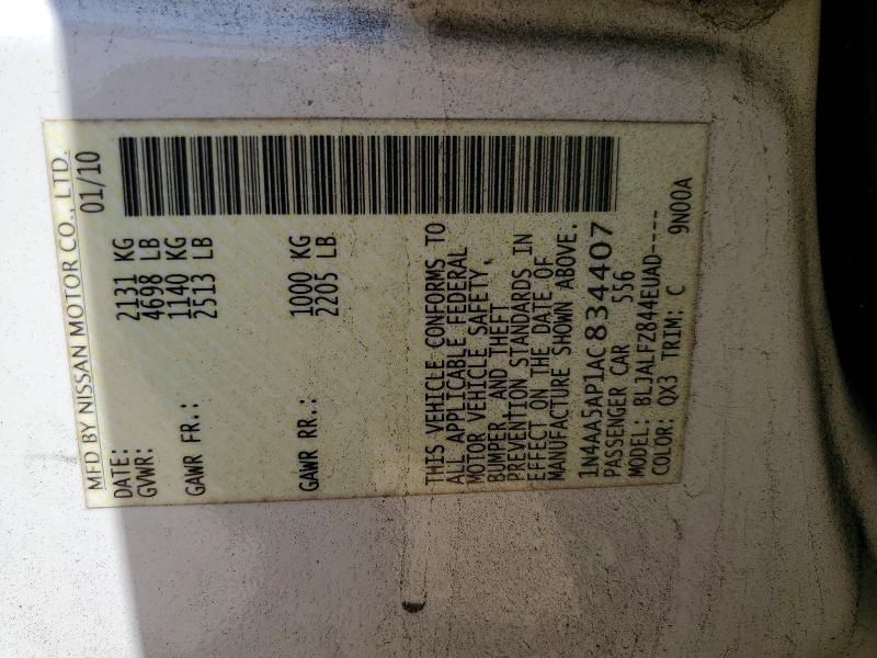 2010 Nissan Maxima მანქანა იყიდება აუქციონზე, vin: 1N4AA5AP1AC834407, აუქციონის ნომერი: 50665546