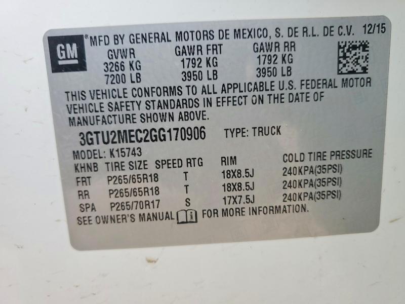 Продажа на аукционе авто 2016 Gmc Sierra, vin: 3GTU2MEC2GG170906, номер лота: 49243756