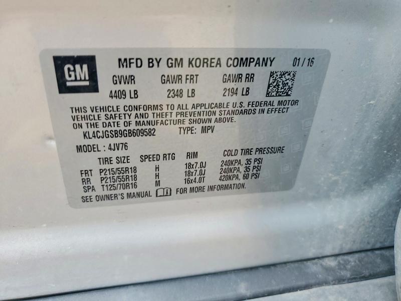 Продаж на аукціоні авто 2016 Buick Encore, vin: KL4CJGSB9GB609582, номер лоту: 51060126