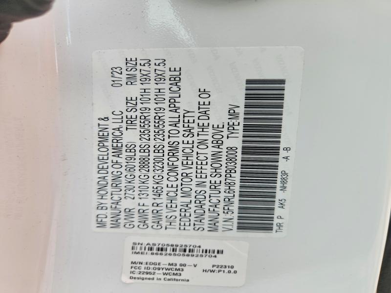 2023 Honda Odyssey მანქანა იყიდება აუქციონზე, vin: 5FNRL6H87PB038008, აუქციონის ნომერი: 51581756