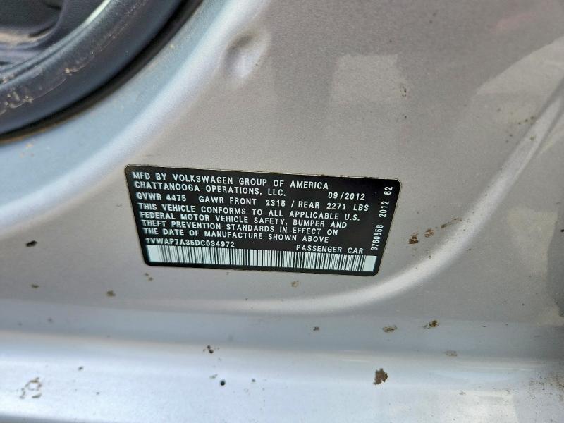Aukcja sprzedaży 2013 Volkswagen Passat, vin: 1VWAP7A35DC034972, numer aukcji: 48470806