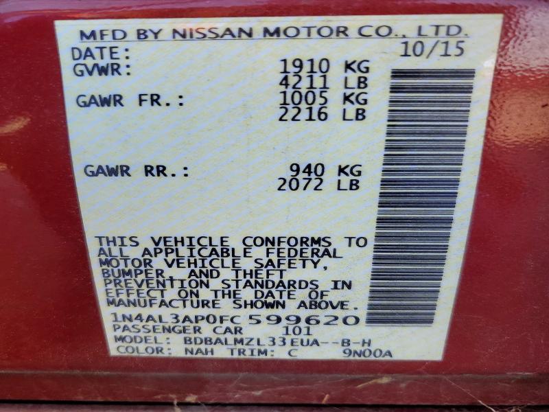 Продаж на аукціоні авто 2015 Nissan Altima, vin: 1N4AL3AP0FC599620, номер лоту: 50904916
