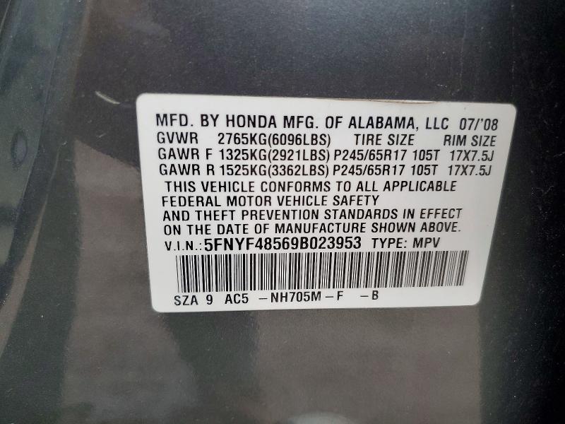 2009 Honda Pilot მანქანა იყიდება აუქციონზე, vin: 5FNYF48569B023953, აუქციონის ნომერი: 49791666