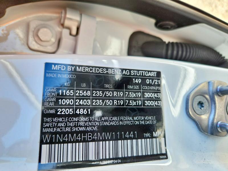 Aukcja sprzedaży 2021 Mercedes-benz Glb, vin: W1N4M4HB4MW111441, numer aukcji: 51446996