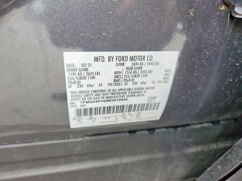 51061096 :رقم المزاد ، 1FMSK8FH6MGB10994 vin ، 2021 Ford Explorer مزاد بيع