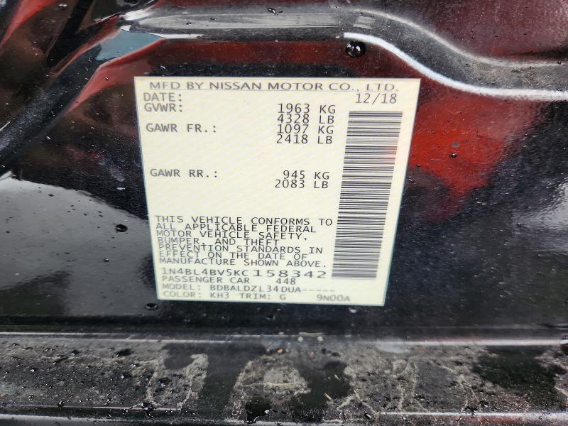 Продажа на аукционе авто 2019 Nissan Altima, vin: 1N4BL4BV5KC158342, номер лота: 50139816