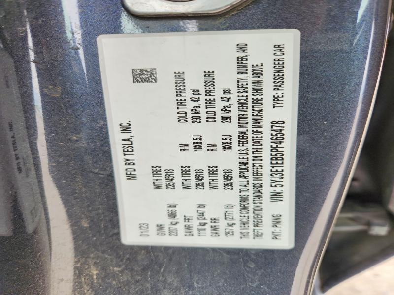 Aukcja sprzedaży 2023 Tesla Model 3, vin: 5YJ3E1EB5PF465478, numer aukcji: 50968116