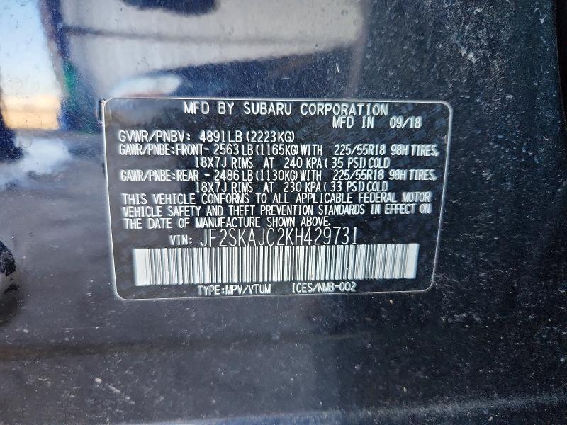 Aukcja sprzedaży 2019 Subaru Forester, vin: JF2SKAJC2KH429731, numer aukcji: 51501956