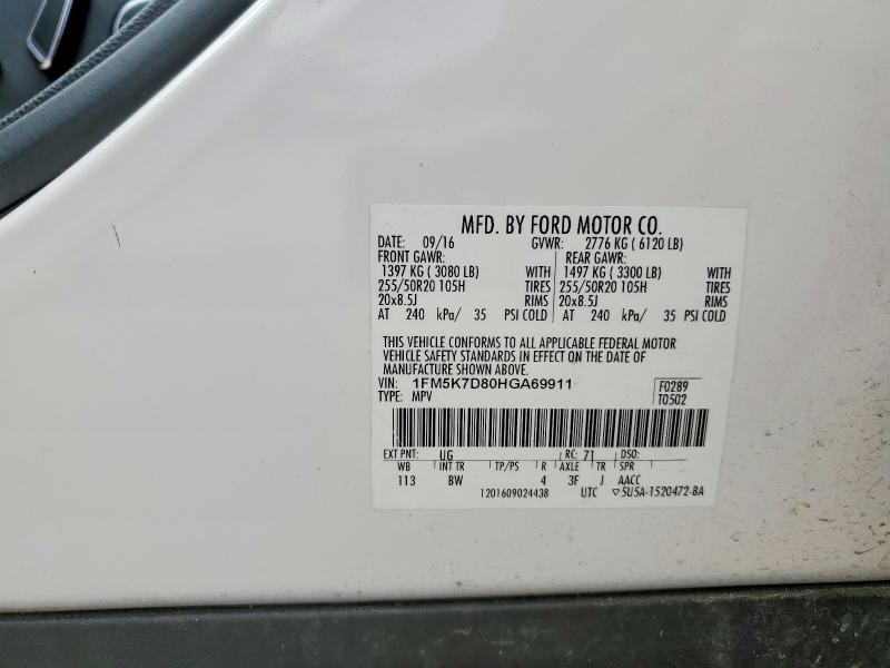 Aukcja sprzedaży 2017 Ford Explorer, vin: 1FM5K7D80HGA69911, numer aukcji: 50839416