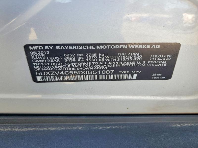 50459396 :رقم المزاد ، 5UXZV4C55D0G51087 vin ، 2013 Bmw X5 مزاد بيع