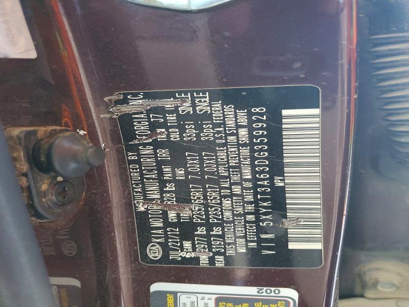 48665186 :رقم المزاد ، 5XYKT3A63DG359928 vin ، 2013 Kia Sorento مزاد بيع