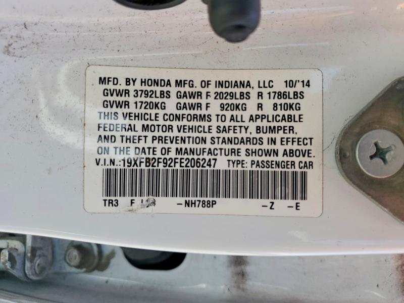 51376476 :رقم المزاد ، 19XFB2F92FE206247 vin ، 2015 Honda Civic مزاد بيع