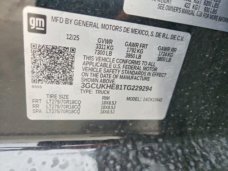Продаж на аукціоні авто 2026 Chevrolet Silverado, vin: 3GCUKHE81TG229294, номер лоту: 51628316