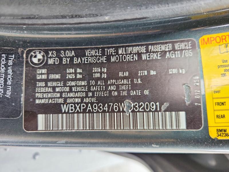 51181286 :رقم المزاد ، WBXPA93476WD32091 vin ، 2006 Bmw X3 مزاد بيع