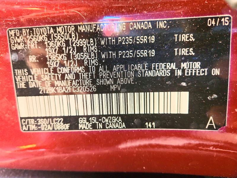 Aukcja sprzedaży 2015 Lexus Rx 350, vin: 2T2BK1BA2FC320526, numer aukcji: 50693076