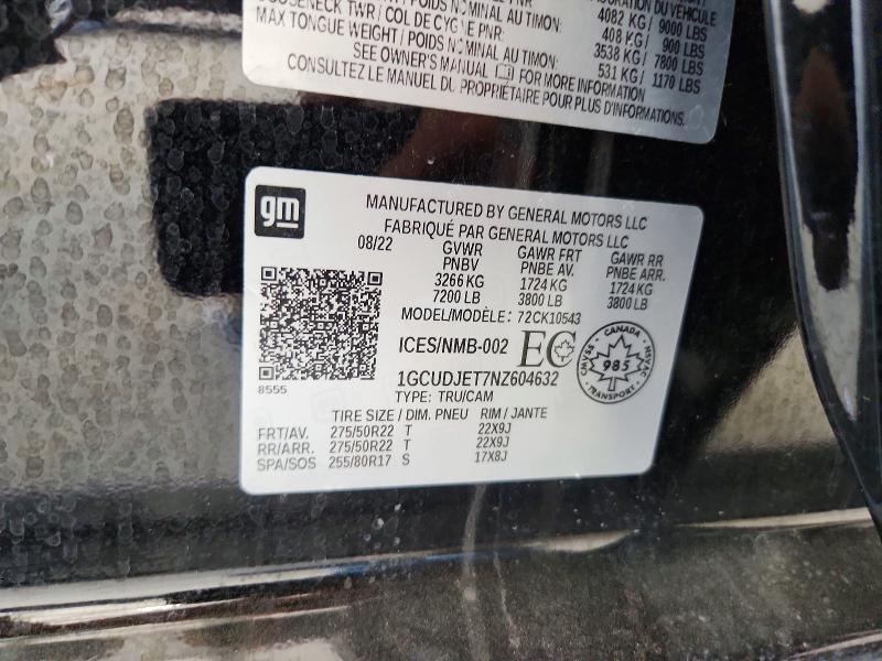 Продажа на аукционе авто 2022 Chevrolet Silverado, vin: 1GCUDJET7NZ604632, номер лота: 50278016