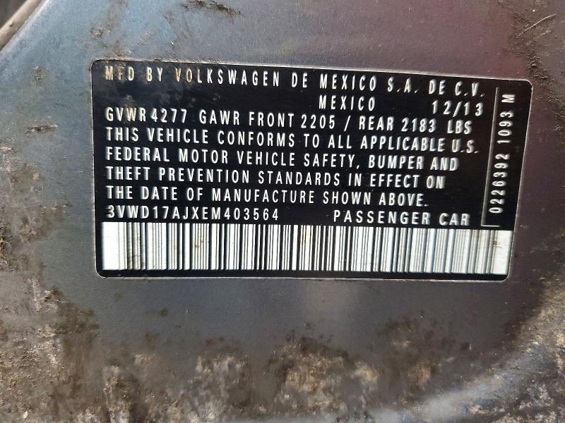 50683026 :رقم المزاد ، 3VWD17AJXEM403564 vin ، 2014 Volkswagen Jetta مزاد بيع