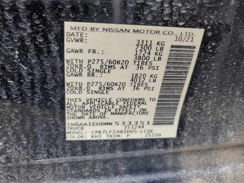 Продажа на аукционе авто 2021 Nissan Titan, vin: 1N6AA1ED6MN533351, номер лота: 50257176