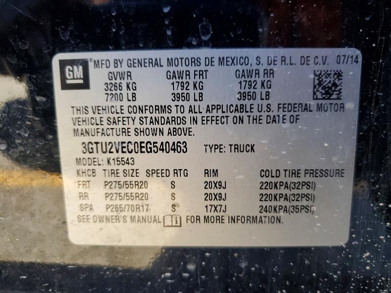 2014 Gmc Sierra მანქანა იყიდება აუქციონზე, vin: 3GTU2VEC0EG540463, აუქციონის ნომერი: 49182336