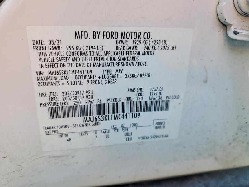 50452416 :رقم المزاد ، MAJ6S3KL1MC441109 vin ، 2021 Ford Ecosport مزاد بيع