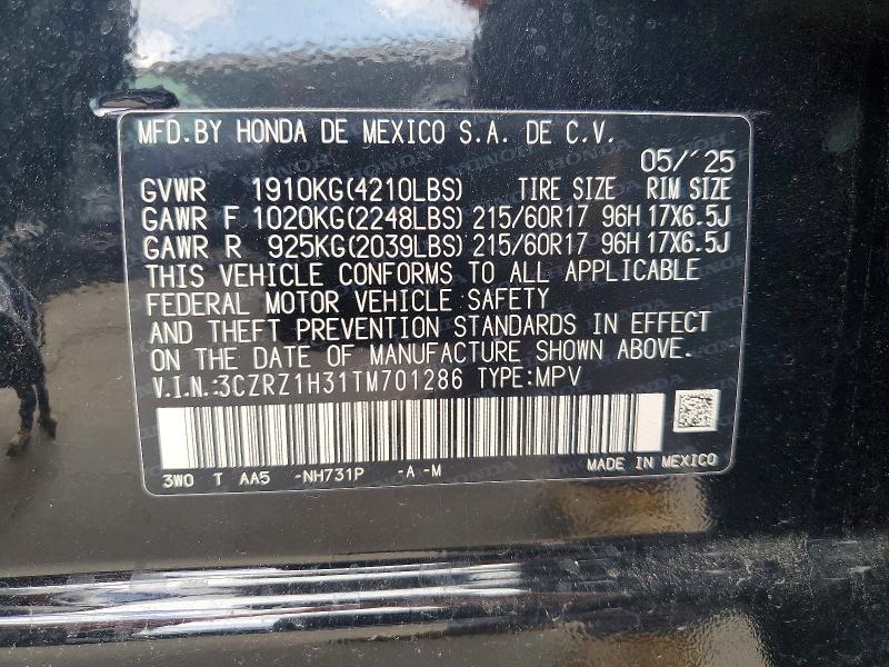 Auction sale of the 2026 Honda Hr-v, vin: 3CZRZ1H31TM701286, lot number: 51850156