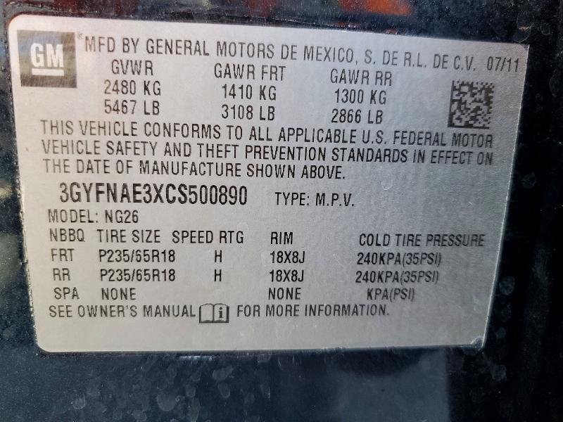 Aukcja sprzedaży 2012 Cadillac Srx, vin: 3GYFNAE3XCS500890, numer aukcji: 51254386