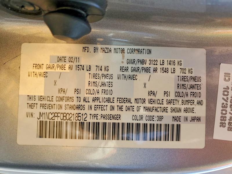 2011 Mazda Mx-5 Miata მანქანა იყიდება აუქციონზე, vin: JM1NC2PF0B0218512, აუქციონის ნომერი: 48108946