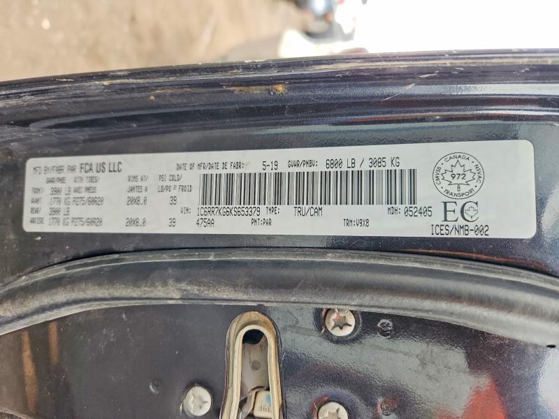 2019 Ram 1500 Classic მანქანა იყიდება აუქციონზე, vin: 1C6RR7KG6KS653379, აუქციონის ნომერი: 51611556